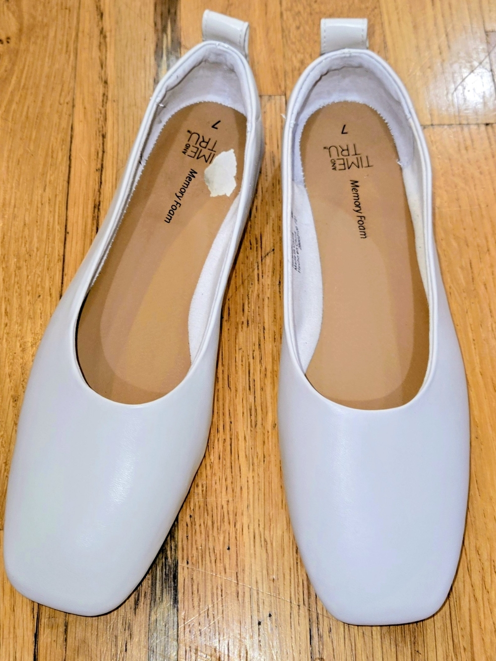 Time and Tru White Memory Foam Square-Toe Ballet Flats - Women's